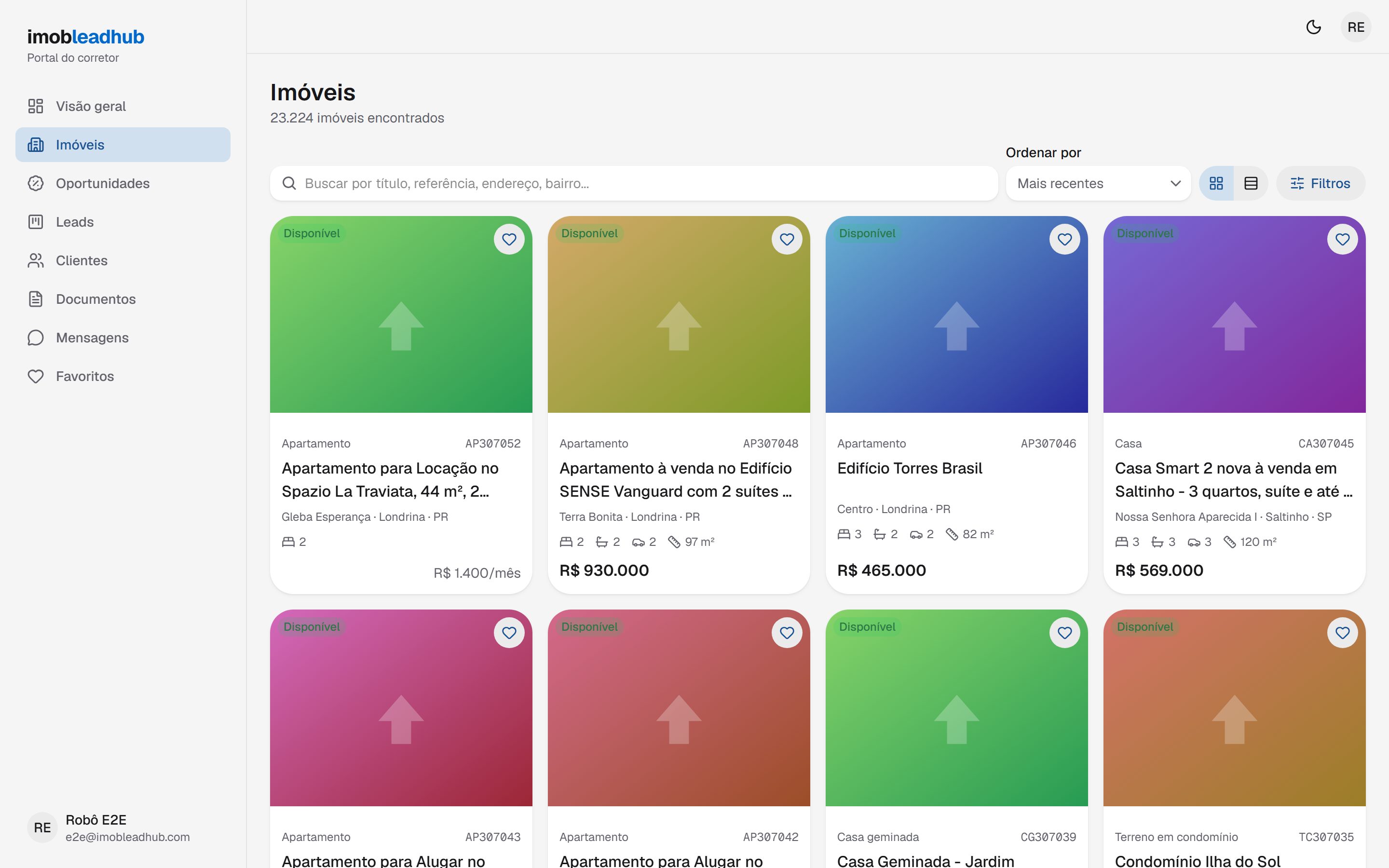 Lista de imóveis do portal com filtros avançados